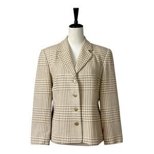 Talbots Blazer 4 Button Jacket Wool Cashmere Angora Tan Plaid Women’s Size 12